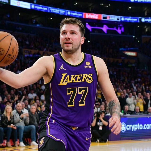 luka doncic playing basketball in a lakers jersey